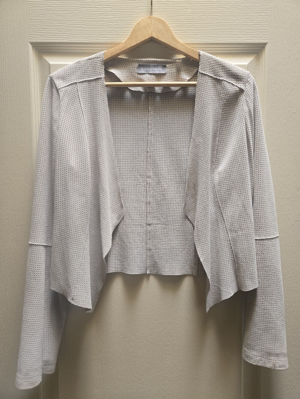 BAGATELLE Light Gray Perforated Suede Open Front Draped Jacket M